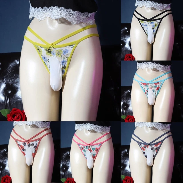 Men Sissy Pouch Panties Underwear Sheer Lace Briefs Knickers Shorts Lingerie Hot