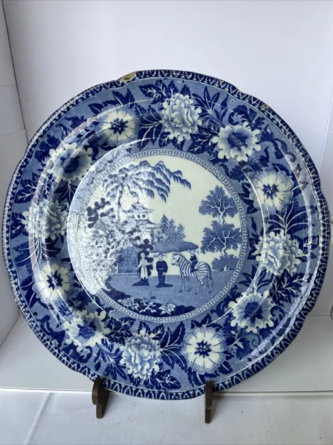 Antique Staffordshire John Roger’s Blue/ White Zebra Pattern Plate