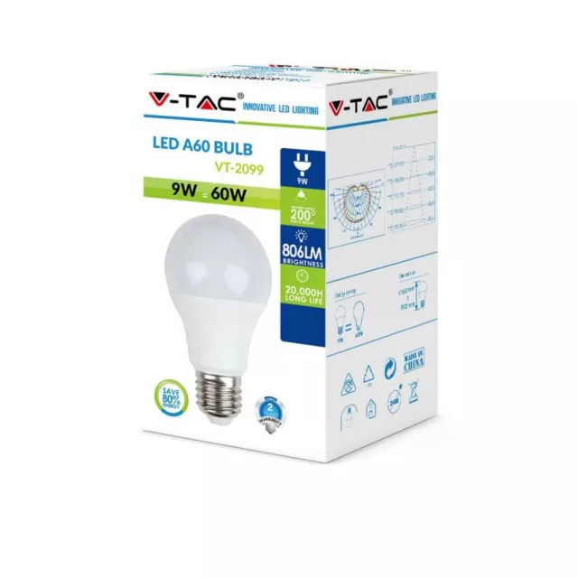 10 LAMPADINE LED V-Tac Bulbo E27 da 9W a 20W Lampade Luce Calda Naturale Fredda 2