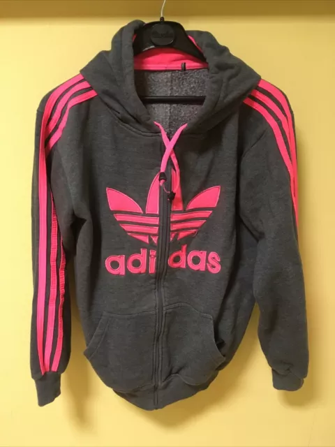 Adidas Hoodie Damen, Gr. XL, grau-pink