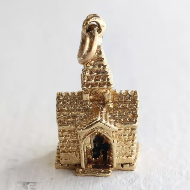 9ct Gold Charm - 9ct Yellow Gold Enamelled Opening Church Wedding Charm (2.8g)
