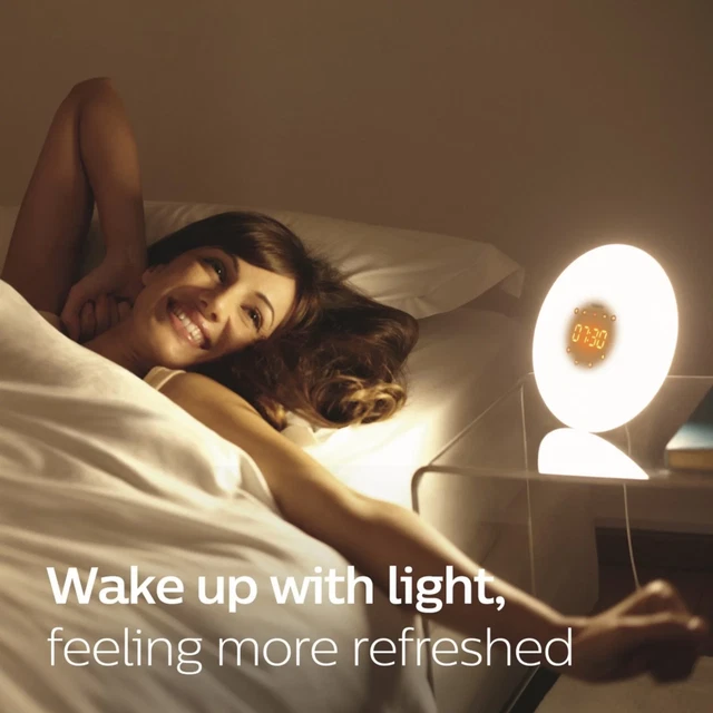 Luz de despertador, simulación de amanecer, lámpara de cabecera, función de repetición, despertador natural