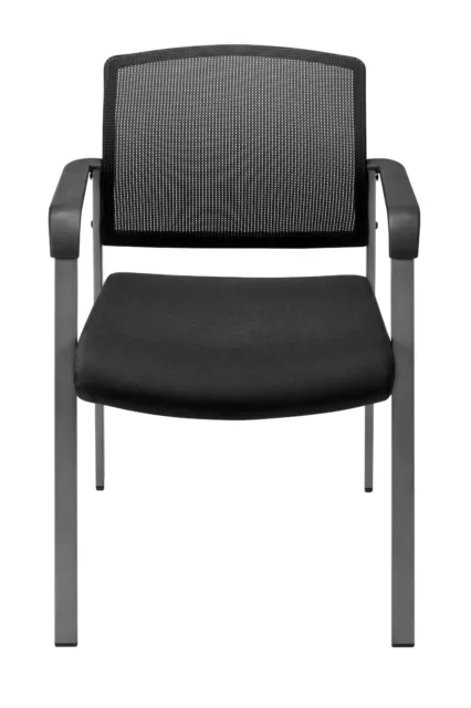 Set of 2 Mesh Back Stacking Guest Chairs with Upholstered Fabric Seat and Lumber 2