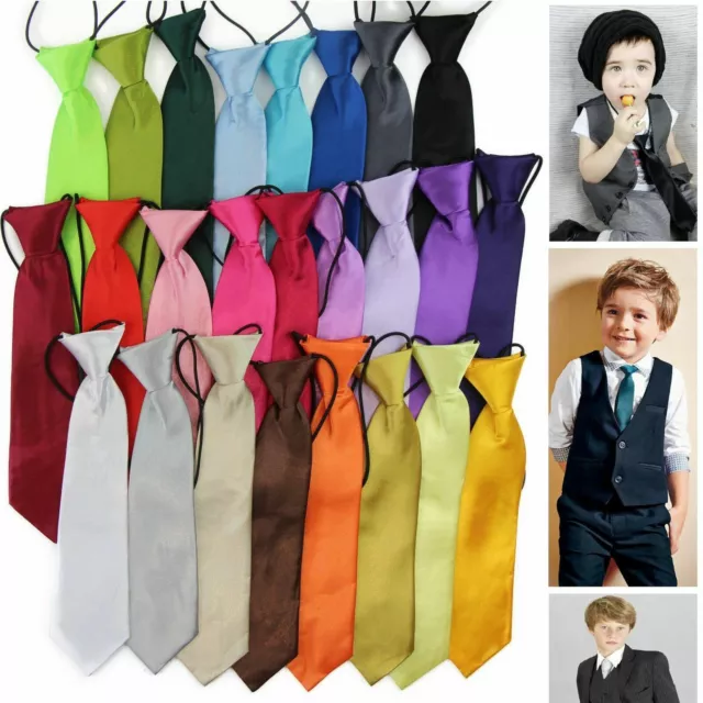 Boys Kids Baby Toddler School Neck Tie Necktie Elastic Plain Black Red Wedding