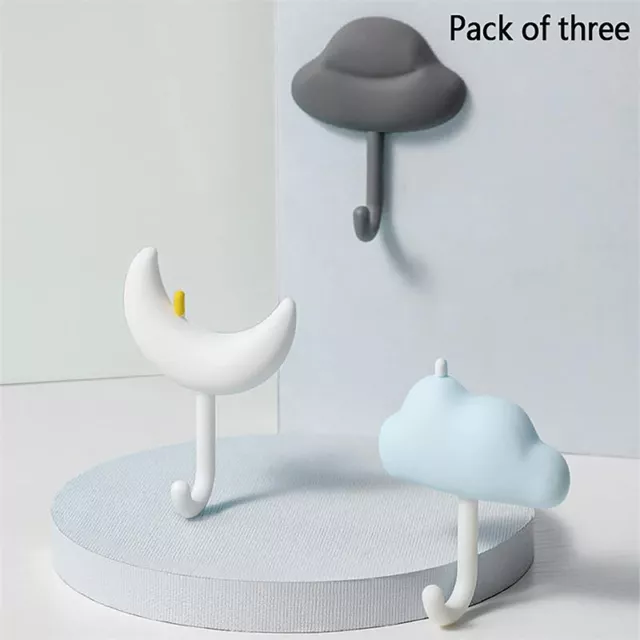 3PCS/Set Cloud Moon Wall Hook Bathroom No Punching Strong Traceless Sticky Hooks