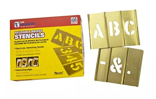 CH Hanson 10031 Brass Interlocking Stencil Letter Stencil Set, 33 Pieces, 2"