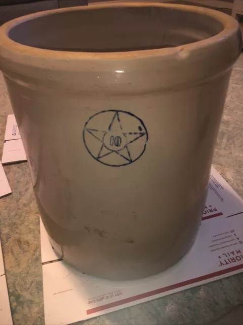 Vintage Antique 10 GALLON CROCK Blue - STAR STONEWARE CO. Crooksville Ohio Rare