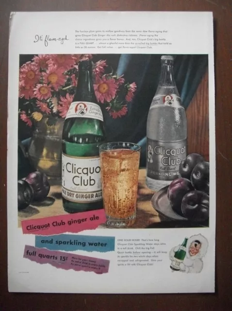 1948 VTG Original Magazine Ad Clicquot Club Soda Ginger Ale & Water Full Quarts