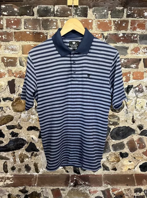 Palm Grove Golf Polo Top Size Medium Striped Blue Grey Short Sleeve Button Up