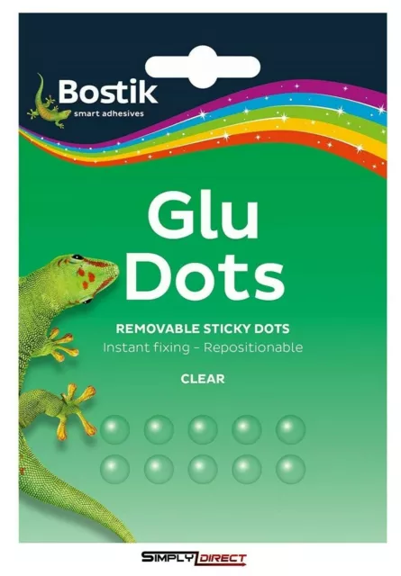 Blu Tak Glu Dots Removable Clear Double Sided Sticky 64 Dots BOSTIK Glue Tack