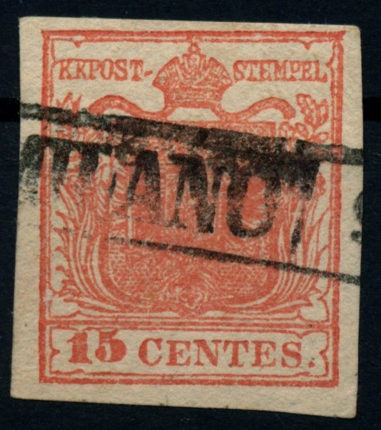 LOMBARDEI-VENETIEN 1850 15C, HP, Type II. MILANO. Schön, frisch und attraktiv!
