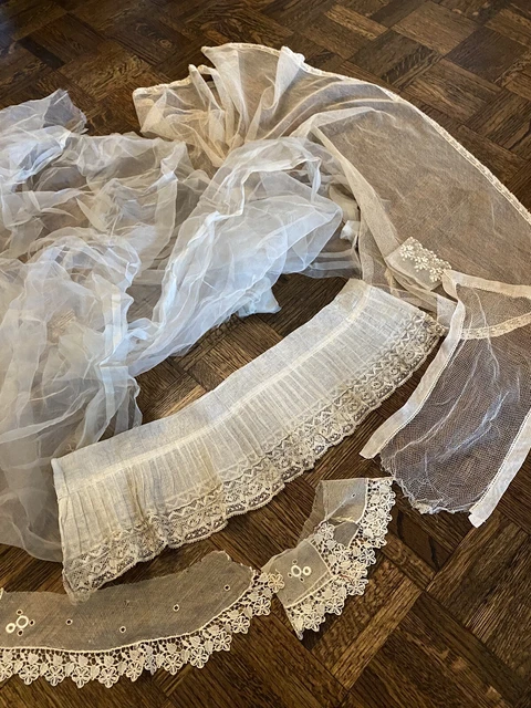 Antique Edwardian Lace, Fabric, Trim Lot, Doll Making