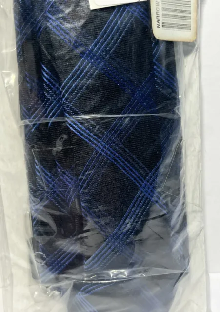 Express Men`s Plaid Narrow Silk Tie - Blue 3