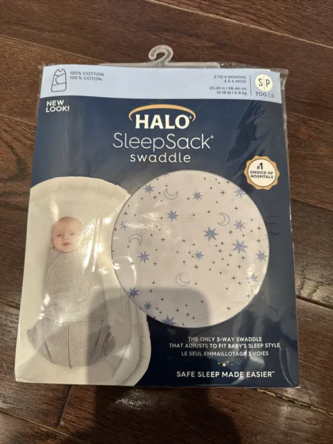 NEW HALO Sleepsacl Swaddle In Moon & Stars Print, Size S (3-6 Months)