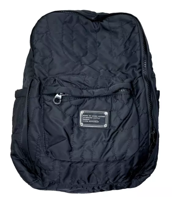 Marc Jacobs Quilted Nylon Backpack Black Puffer Bookbag Zip Pockets