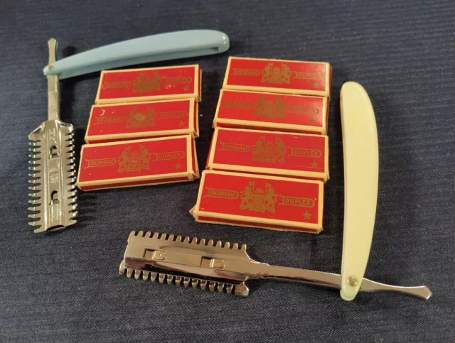 Vintage Durham Enders Co. Duplex barber's razors and blades lot