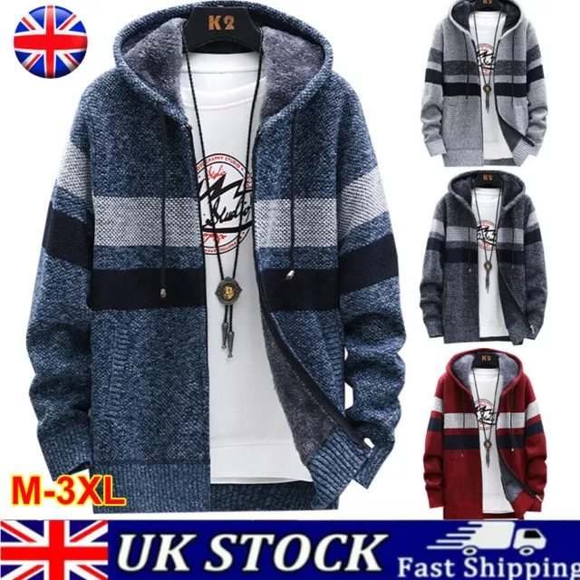 Mens Thick Warm Fleece Lined Hoodie Winter Zip Up Coat Jacket Sweatshirt Tops UK