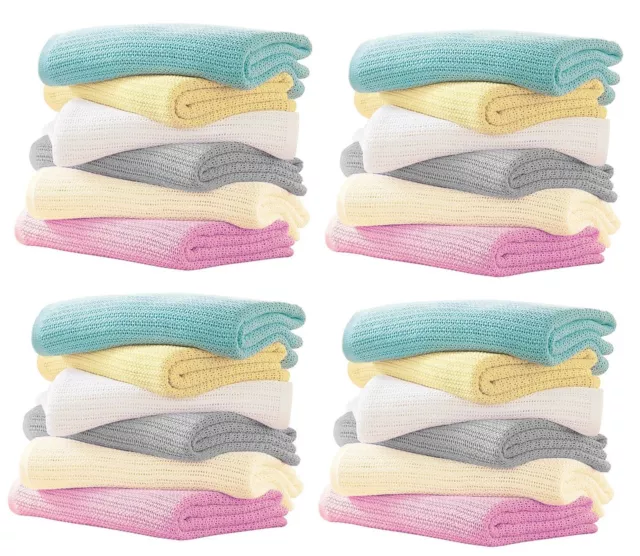 100% Cotton Premium Cellular Extra Soft Baby Blanket For Cot Pram Moses Basket
