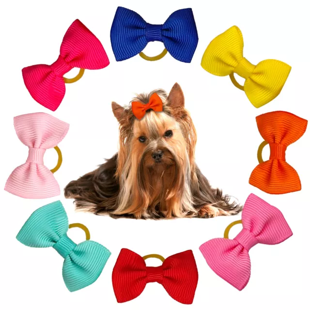50/100pcs Cat Dog Hair Bows with Rubber Bands Pet Grooming Headdress for Yorkie