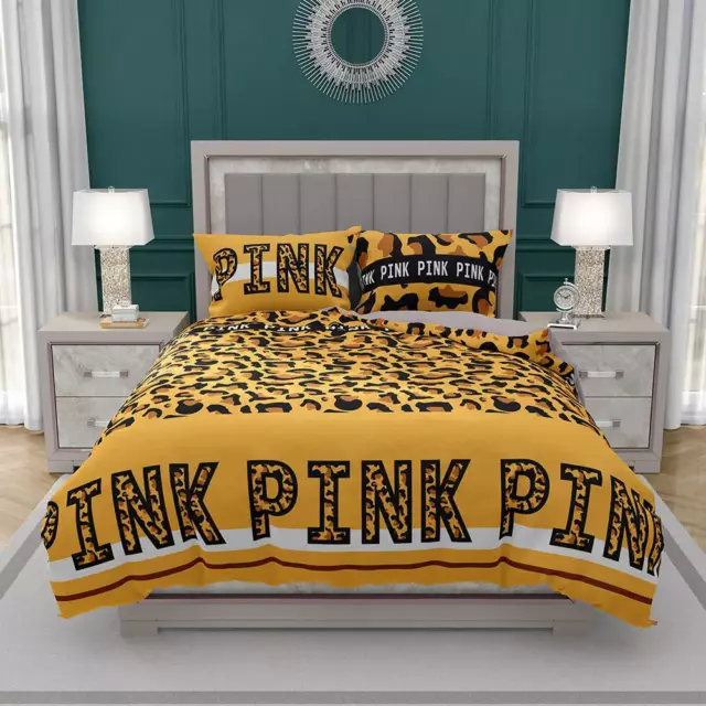 Victoria’s Secret Pink Leopard Pattern Print Quilt Duvet Cover Set Home Textiles