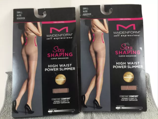 2X MAIDENFORM SELF Expressions High Waist Power Slimmer Pantyhose Small Nude  £9.89 - PicClick UK