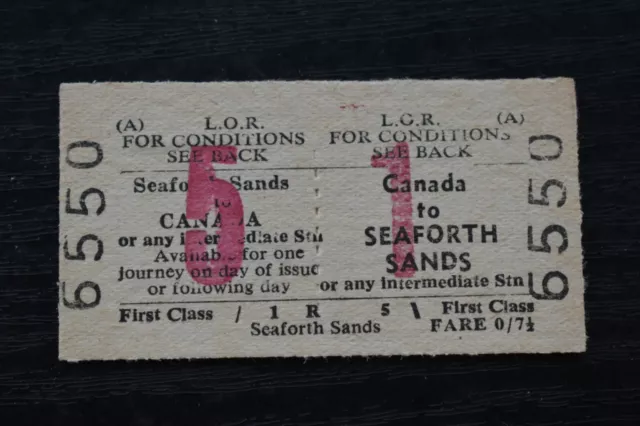 Liverpool Overhead Railway Ticket LOR CANADA to SEAFORTH SANDS No 6550