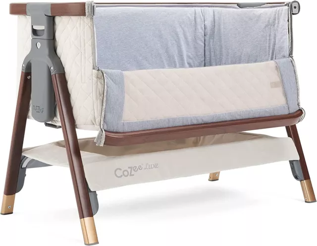 Tutti Bambini CoZee Luxe bedside crib Walnut & Cream Rocking bars and Travel bag