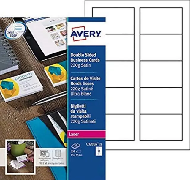Avery C32016-25 Printable Double-Sided Satin Finish Business Cards for Laser Pri