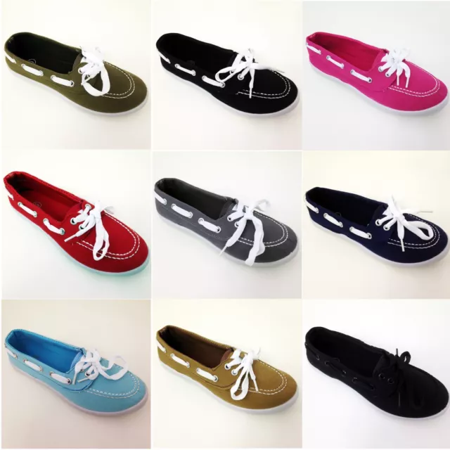 Womens Canvas Boat Shoe Flats Loafers Oxfords Fashion Deck Casual Sneakers Sizes