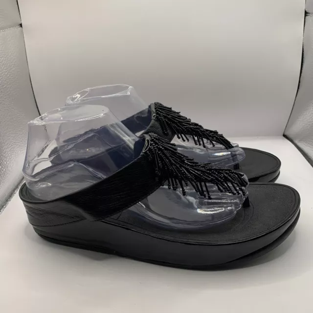 FITFLOP Women 10 Black CHA CHA Micro Wobbleboard Thong Flip Flop Sandal EU