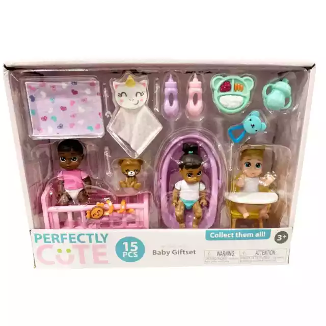 Perfectly Cute 4" Baby Dolls x 3 Plus Accessories 15pc Gift Set New in Box