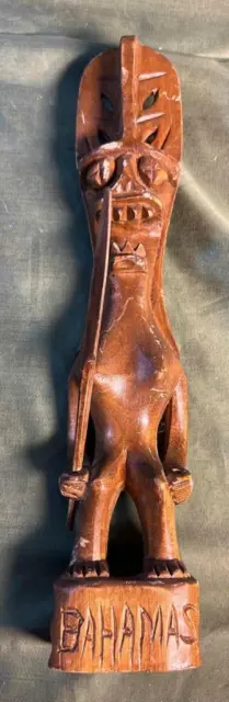 Vintage Hand Carved Wood Wooden Carving Bahamas Tiki God Tribal Art Statue Man