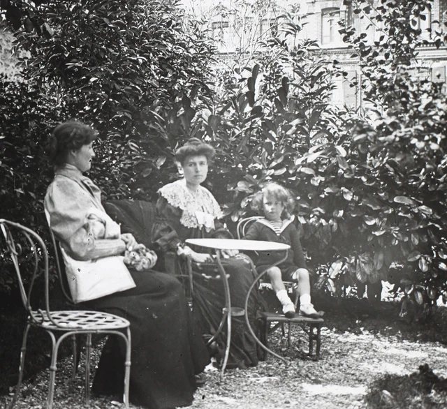 FRANCE Famille jardin c1910 Photo Stereo Vintage Plaque de verre V35L28n2