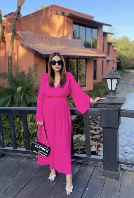 zara woman ss22 fuchsia pleated dress ZARA WOMAN NWT SS22 FUCHSIA PLEATED SLIP DRESS SIZE M 3564/171