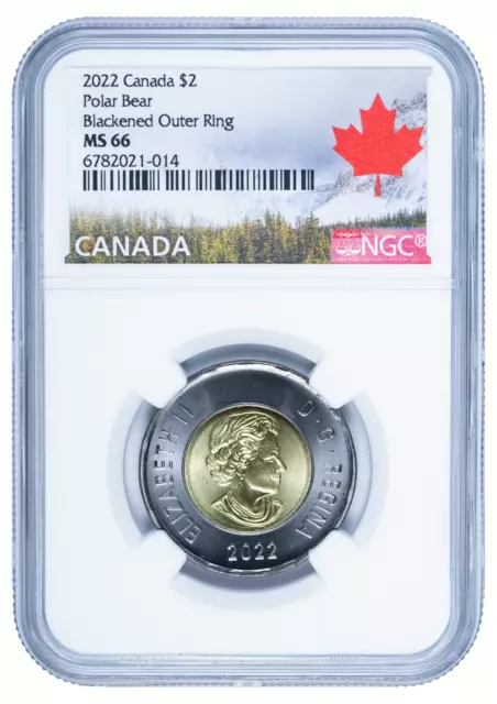 2022 $2 Canada Polar Bear NGC MS66 QEII Toonie Roll Black Ring - Canada Label