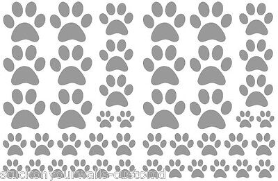 SATIN SILVER PAW PRINTS-total 44 pieces VINYL WALL DECAL STICKER DOG CAT ANIMAL
