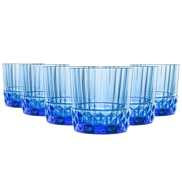 6x America '20s Glass Whiskey Tumblers Drinking Glasses Set 300ml Sapphire Blue
