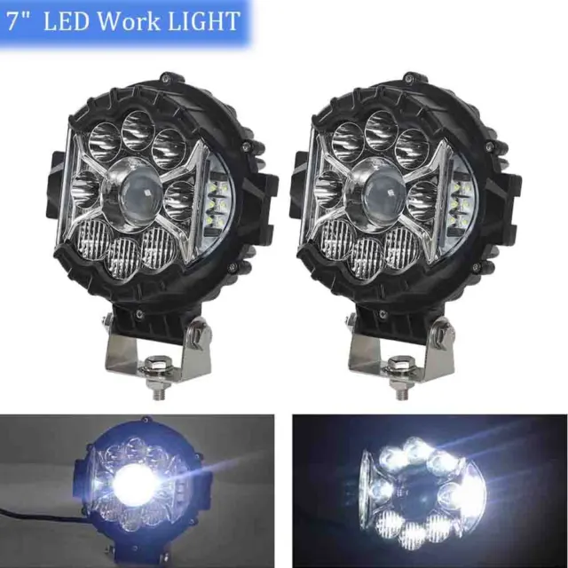 2x 7" Round LED Work Light Bar Side Shooter DRL Fog Driving Off-road SUV 4WD ATV