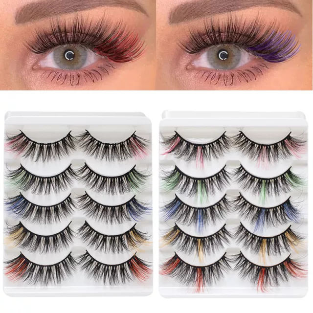 3d Mink Lashes 5 Pair Colored Lashes 100% Fluffy Mix Colored Eyelashes Makeup 3