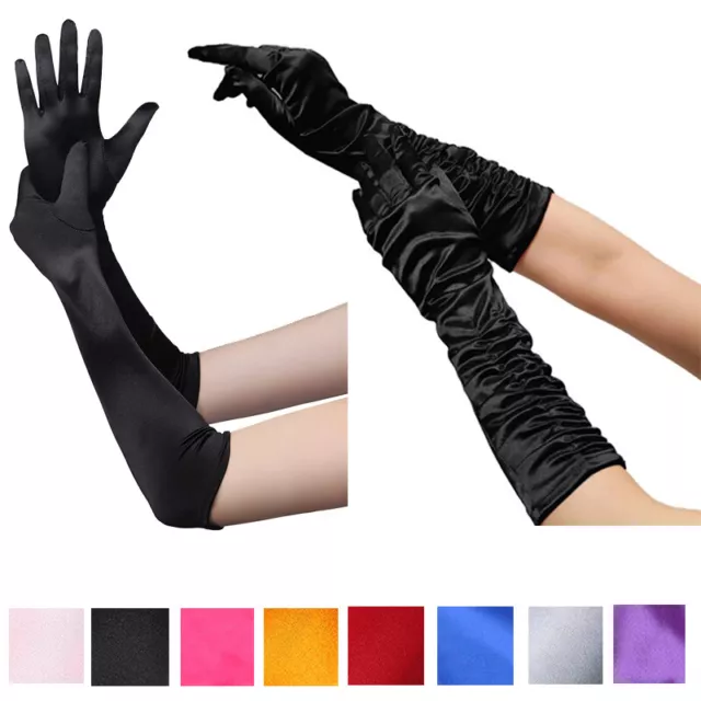Bridal Wedding Elegant Long Satin Gloves Evening Party Opera Prom Costume Gloves