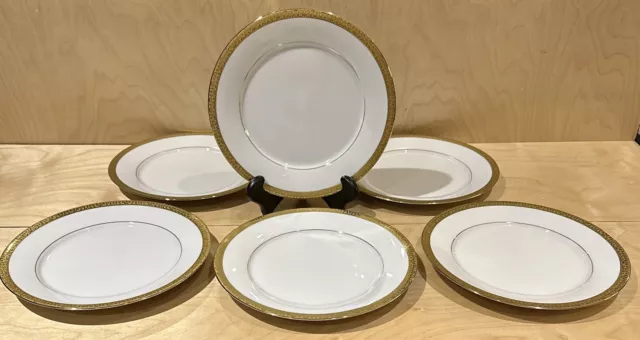 Set Of 6 1991 Royal Gallery Buffet Gold Porcelain Dinner Plates 10-½"