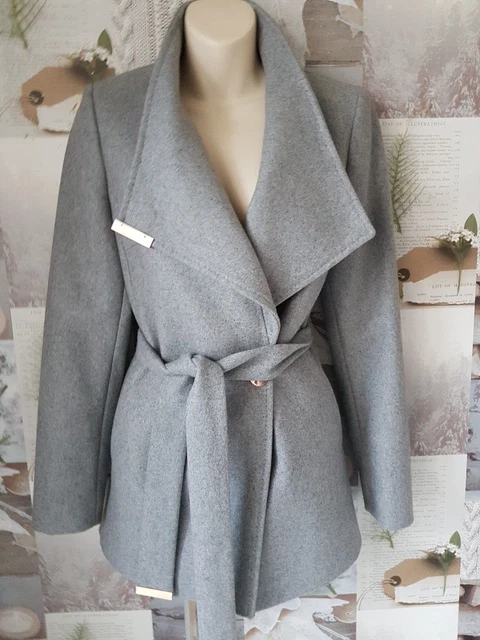 TED BAKER KEYLA Grey Wrap Collar Belted Short Winter Jacket Coat Size 2 UK 10 139.99 PicClick UK