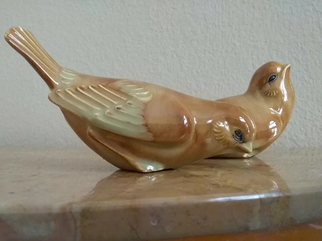 Pair Ceramic Sparrows w/Hand Painted Brown Glaze -2 1/2 x 4 & 3 x 5"