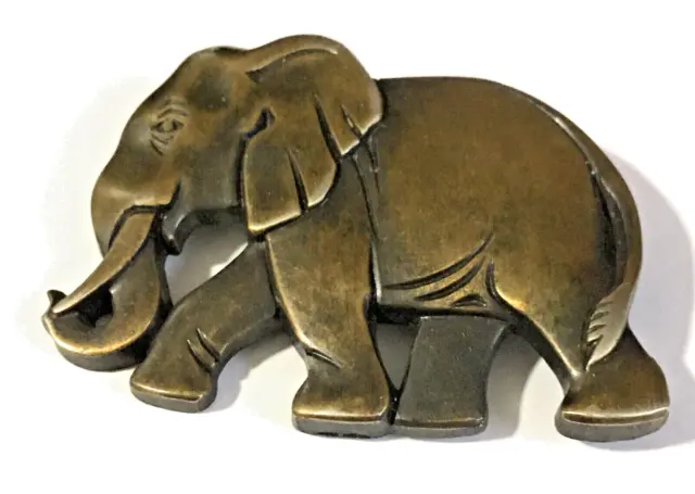 Vintage Bronze Tone Elephant Brooch Pin 2 1/4" Grandma Core