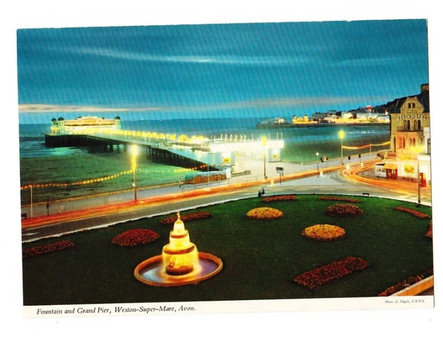 BRITISH Vintage Postcard FOUNTAIN & GRAND PIER WESTON SUPER MARE SOMERSET