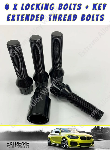 Cruize Black Alloy Wheel Wobbly Bolts X 20 + Fitting Rings - BMW To Vauxhall Vivaro M14x1.5