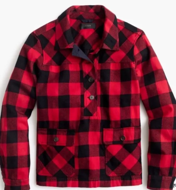 NWT JCREW $118 Shirt-jacket in buffalo check SzS In Red Black H3058