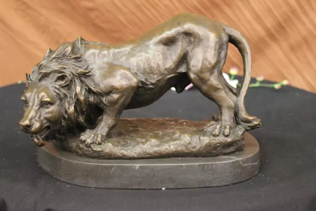 Leone Leonessa Africano Safari Bronzo Marmo Statua Grande Gatto Scultura Figura