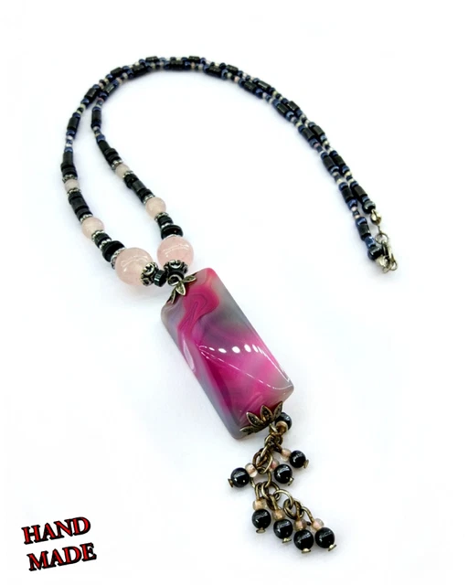 Pied Pink Agate Chakra and Healing Necklace Hand Made KLY116