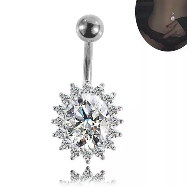 Oval Zircon Gem Belly Button Surgical Steel Navel Piercing Bar Barbell Jewelry